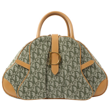 DIOR Trotter Pattern Double Saddle Top Handle Bag Moss Green/Camel