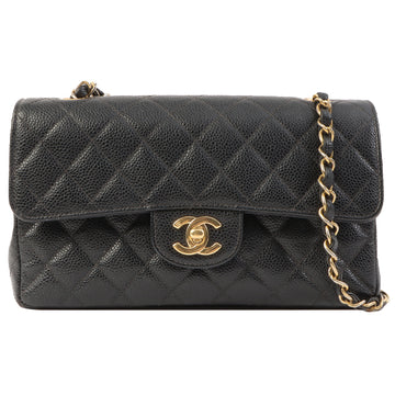 Chanel Around 2003 Made Caviar Skin Classic Flap Chain Bag 23Cm Black/Silver