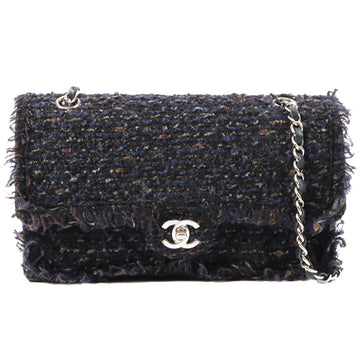 Chanel Around 2002 Made Tweed Classic Flap Chain Bag Navy/Multi