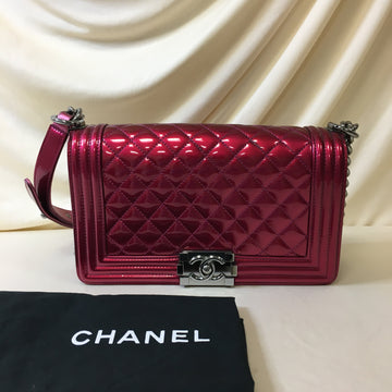 Chanel Red Enamel LeBoy Chain Shoulder Bag Sku# 67349