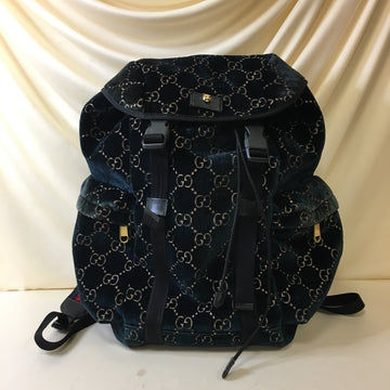 Gucci Navy GG Velvet Sherry Tiger Head Backpack Sku# 67359