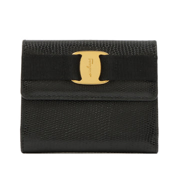 Salvatore Ferragamo Lizard Pattern Vara Plate Wallet Black