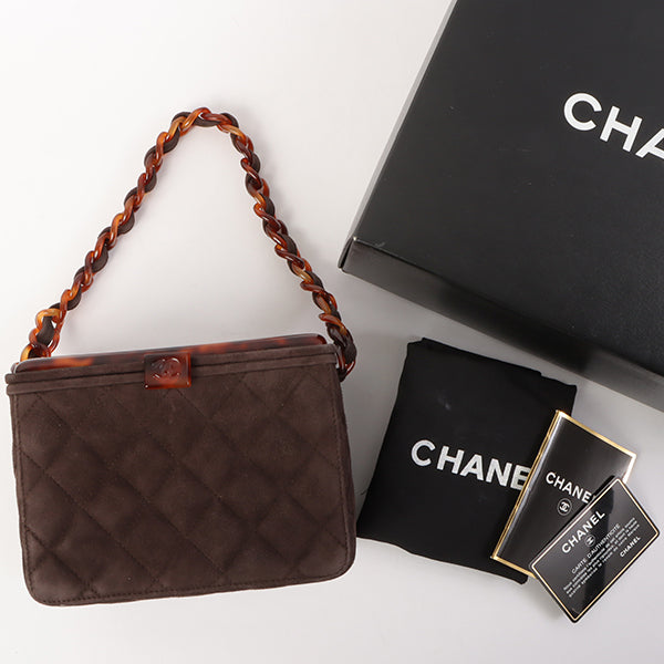 Chanel Around 1997 Made Suede Tortoiseshell Cc Mark Box Top Handle Bag