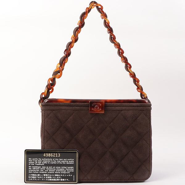 Chanel Around 1997 Made Suede Tortoiseshell Cc Mark Box Top Handle Bag
