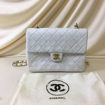 Chanel White Leather Mini Matelasse Chain Bag Sku# 65792