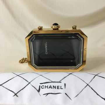 Chanel Gold Clear/Black Plastic Box Chain Bag Sku# 58509