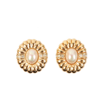 DIOR Oval Rhinestone Pearl Earrings