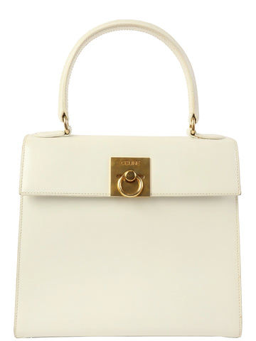 CELINE Logo Plate Top Handle Bag White