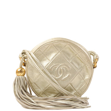 CHANEL Around 1990 Made Round Cc Mark Stitch Fringe Shouder Bag Gold