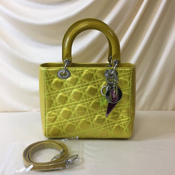 Christian Dior Yellow Lady Dior Metallic Leather Cannage Sku# 67481