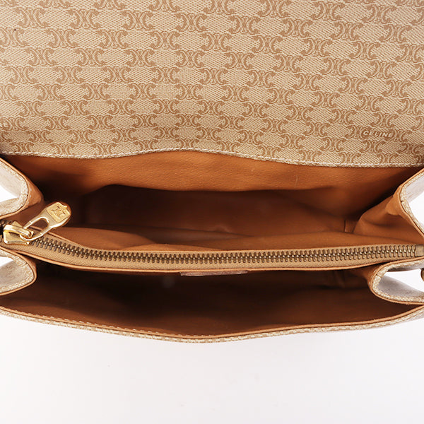 CELINE Logo Macadam Pattern Travel Hand Bag PVC Leather Beige Gold 68YB102