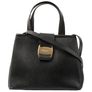 Salvatore Ferragamo Lizard Pattern Vara Plate 2Way Bag Black