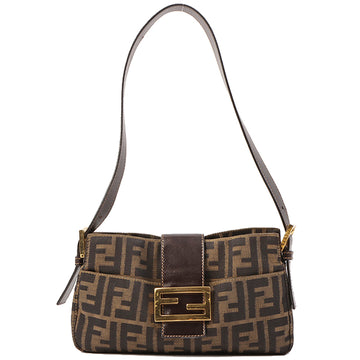 Fendi Zucca Pattern Logo Plate Shoulder Bag Brown/Gold