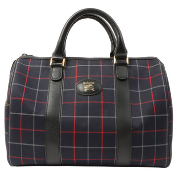 Burberry Check Pattern Logo Embossed Boston Bag Navy