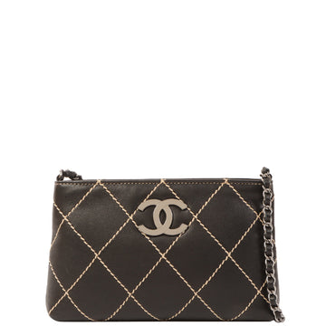 CHANEL Around 2005 Made Wild Stitch Cc Mark Plate Chain Top Handle Bag Mini Black