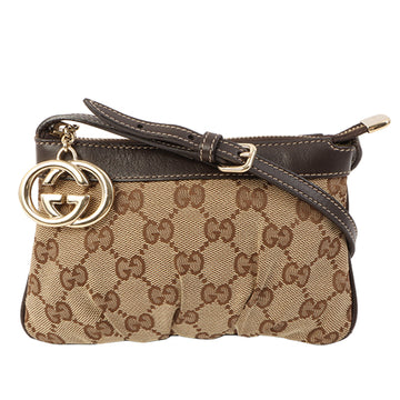 Gucci Canvas Gg Pattern Logo Charm Mini Shoulder Bag Brown