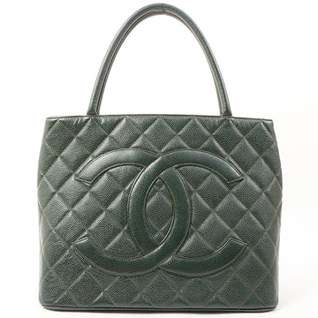 Chanel Around 2002 Made Caviar Skin Big Cc Mark Stitch Tote Bag Moss Green