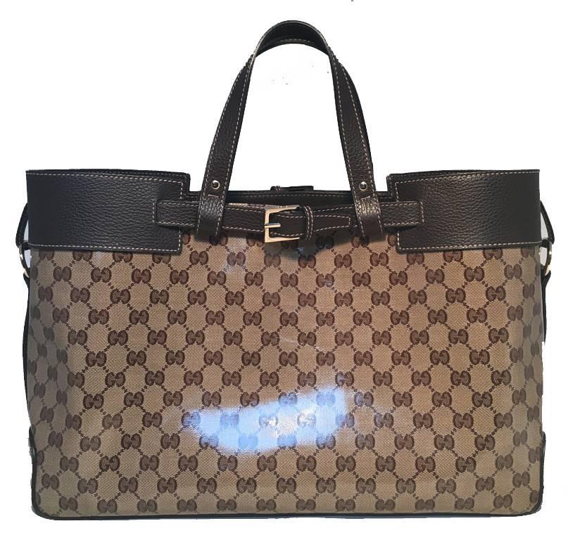 GUCCI Coated Monogram and Leather Buckled Portfolio Tote