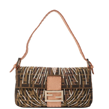 Fendi Beads Ff Zucca Pattern Selleria Mamma Baguette Brown