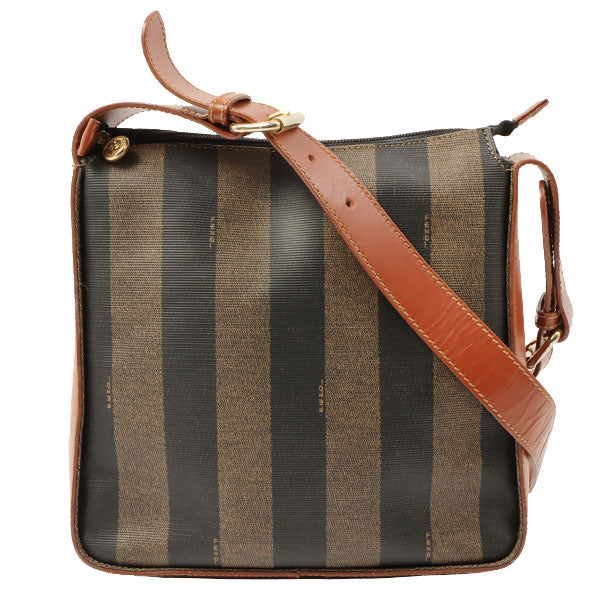 Fendi Striped Pattern Logo Embossed Shoulder Bag Brown