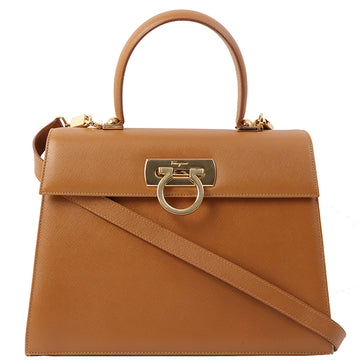 Salvatore Ferragamo Gacini Plate 2Way Bag Camel