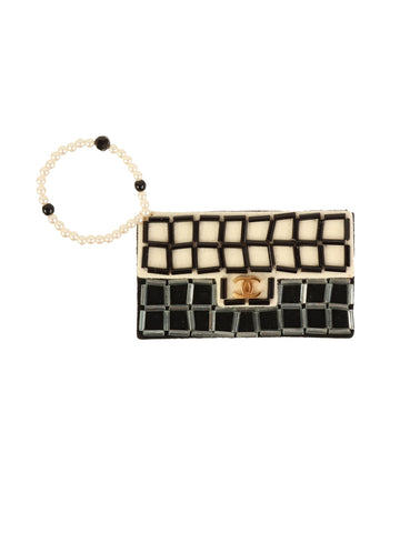 CHANEL 2002 Made Pearl Chocolate Bar Bag Motif Brooch White/Black