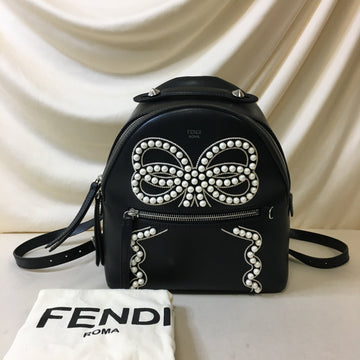 Fendi Black Leather Mini Embellished Front Zip Backpack Sku# 67552