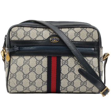 Gucci Gg Pattern Logo Plate Web Detailed Shoulder Bag Navy