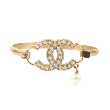 Chanel 2002 Made Pearl Rhinestone Cc Mark Bangle White