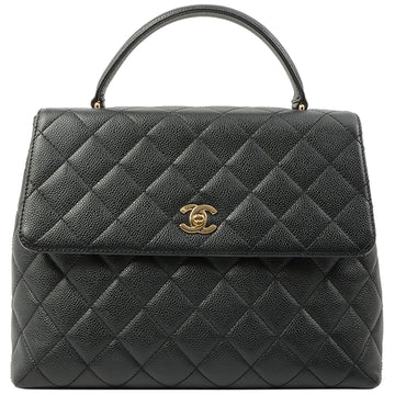 Chanel Around 2002 Made Caviar Skin Turn-Lock Plate Hand Bag Black