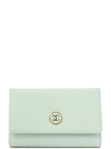 CHANEL Around 2005 Made Caviar Skin Cc Mark Plate Key Case Ice Blue