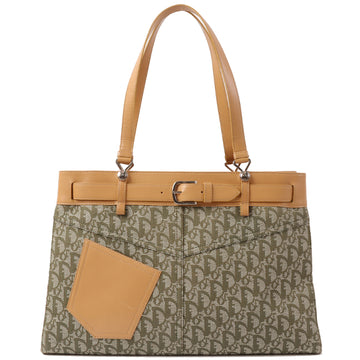 DIOR Trotter Pattern Logo Buckle Tote Bag Moss Green/Camel