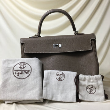 Hermes Grey Kelly 35 Handbag Etoupe Togo with Palladium Hardware Sku# 58412