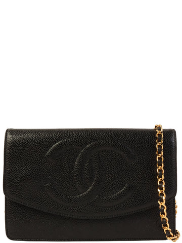 CHANEL Around 1997 Made Caviar Skin Cc Mark Stitch Chain Wallet Black