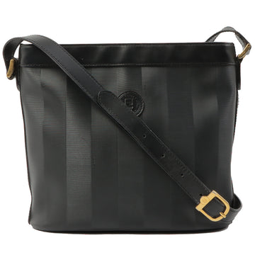 Fendi Striped Pattern Logo Embossed Shoulder Bag Black