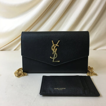 Yves Saint Laurent Black Wallet On Chain w/ Card Case Sku# 66441