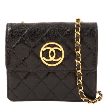 CHANEL Around 1997 Made Caviar Skin Cc Mark Plate Chain Shoulder Black