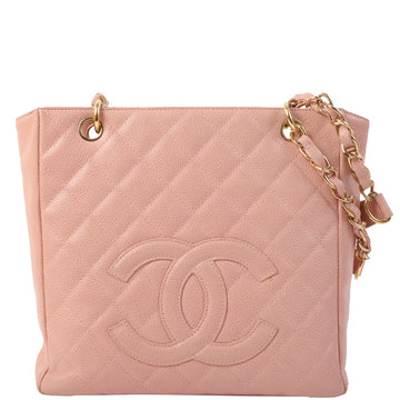 Chanel Around 2003 Made Caviar Skin Cc Mark Stitch Chain Tote Bag Pink