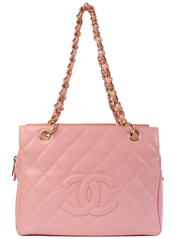 CHANEL Around 2003 Made Caviar Skin Cc Mark Stitch Chain Tote Bag Pink