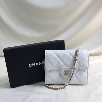 Chanel White Caviar Card Case Crossbody Bag Sku# 59798