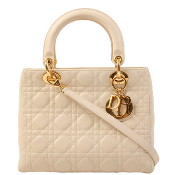 DIOR Lady  Cannage Stitch 2Way Bag M Ivory