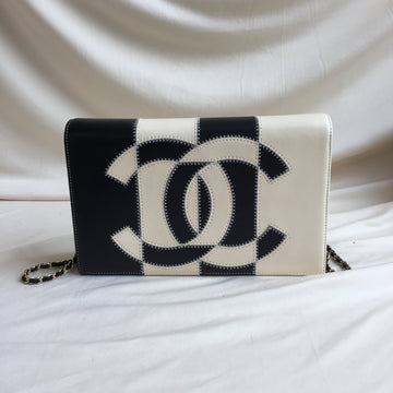 Chanel White Black CC Leather Chain Flap Bag Sku# 60179