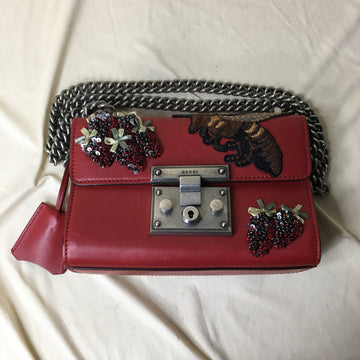 Gucci Red Sequin Beaded Padlock Shoulder Bag Small Sku# 59319