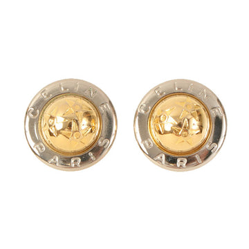 CELINE Star Motif Round Logo Earrings Silver/Gold