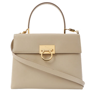 Salvatore Ferragamo Saffiano Gancini Plate 2Way Bag Beige