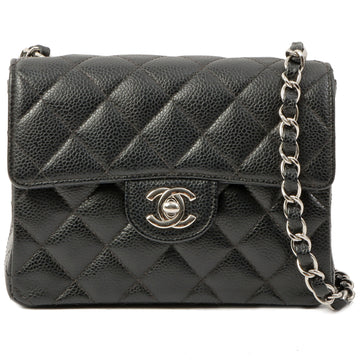 Chanel Around 2005 Made Caviar Skin Classic Flap Chain Bag Mini Black