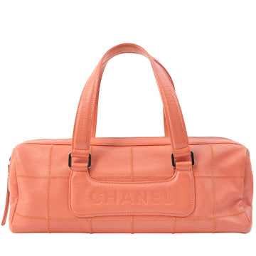 Chanel Around 2005 Made Caviar Skin Chocobar Logo Embossed Handle Bag Begonia