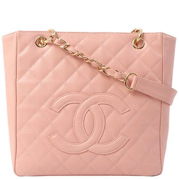 Chanel Around 2003 Made Caviar Skin Cc Mark Stitch Chain Tote Bag Pink