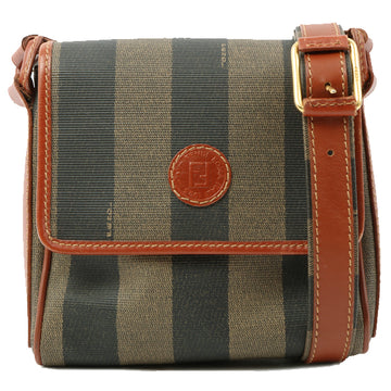 Fendi Striped Pattern Logo Embossed Shoulder Bag Brown