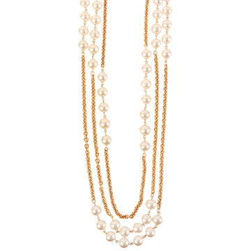 CHANEL Triple Pearl Long Chain Necklace